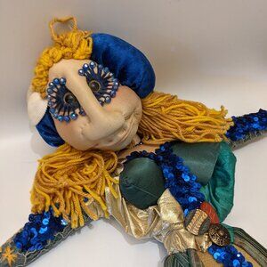Vintage Handmade 30" Mermaid Wall Sculpture – Sequins, Seashells & Bullet Bra
